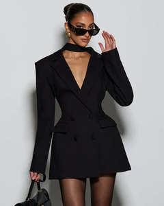 <span class=keywords><strong>Abito</strong></span> Sexy Mini Blazer con sciarpa da donna elegante a manica lunga doppiopetto a vita alta <span class=keywords><strong>abito</strong></span> da festa da Club - Product Image 2