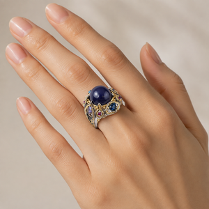 Anello Vintage con Corona e Gemma Blu per Donne - Product Image 2