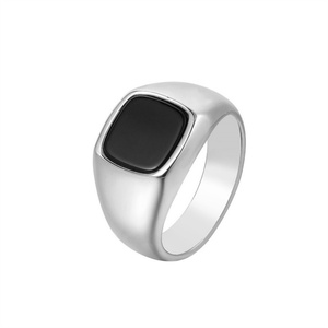2023 New Trend Silver <b>Rings</b> Dainty square Black Natural Stone Charm <b>Rings</b> <b>for</b> Women <b>Men</b> - Product Image 3