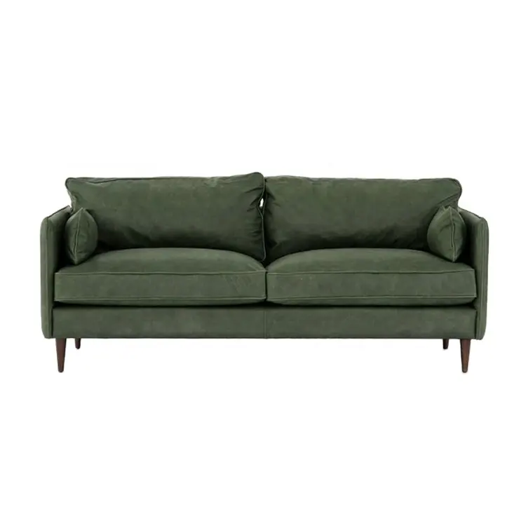 Nuovo design francese provinciale Lounge divano in pelle cerosa olio verde divano a 3 posti in pelle pieno fiore.