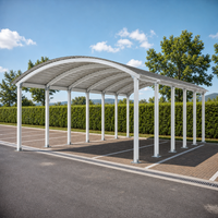 Abri de voiture à toit courbé, abri de stationnement blanc avec structure galvanisée et remise de rangement pour villa