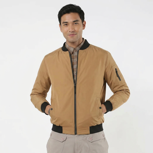 Blouson bomber kaki à manches longues, fermeture éclair, col montant, couleur unie, polyester tissé, coupe-vent, imperméable, léger, automne - Product Image 1
