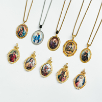 Collier personnalisé avec chaîne en émail, image de Jésus, de la Vierge Marie, de Saint Charles et de l'archange Michel - FL007