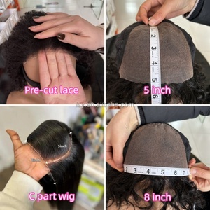 شعر مستعار بجزء دانتيل أمامي كامل خالي من الغراء شعر بشري محاذى للجلد شعر مستعار بدانتيل كامل عالي الكثافة خالي من الغراء شعر مستعار بإغلاق دانتيل 5×8 للنساء السمراوات - Product Image 2