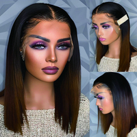 Pelucas de Cabello Humano Vietnamita Liso Extremo con Cierre Frontal de Encaje HD sin Pegamento, Doble Trama, Color Marrón Ombre, al por Mayor para Mujeres Negras