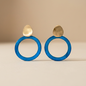 Boucles d'oreilles peintes à la main, bleues, géométriques, patinées, multicolores, classiques, plaquées noir canon, émaillées, tendance, pour soirée - Product Image 1