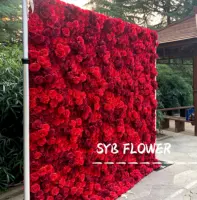 ดอกไม้ประดิษฐ์สีแดงดอกกุหลาบแขวนผนังผ้าผ้าไหม3D ดอกไม้งานแต่งงานผนังเหตุการณ์ตกแต่งพรรคม้วนสีขาวขึ้นดอกไม้ผนังฉากหลัง