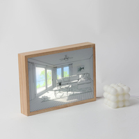 Peintures murales LED 3D, cadres photo rectangulaires en bois, bases LED modernes blanc chaud, rechargeables par USB, ambiance de chambre à coucher