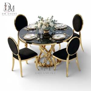 Table de réception ronde personnalisée en acier inoxydable doré avec base torsadée en croix et plateau en verre trempé miroir - Product Image 3