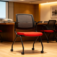 Chaise de bureau pliable en tissu filet pour salle de formation commerciale avec roulettes en PU pour conférence