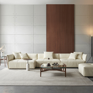 Sofá de combinación de tela de vaca elegante a la moda de gama alta, sofá Modular de brazo <span class=keywords><strong>estrecho</strong></span> de Color Beige para sala de estar - Product Image 5