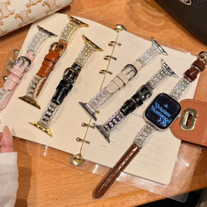 สายนาฬิกาหนังหรูหราประดับเพชรแบบเปลี่ยนได้สำหรับ <span class=keywords><strong>Apple</strong></span> <span class=keywords><strong>Watch</strong></span> Series 8 7 6 <span class=keywords><strong>5</strong></span> 4 3 2 1 SE รุ่นใหม่ล่าสุด - Product Image 1