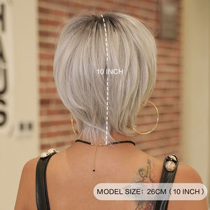 Pelucas grises Pixie para mujeres, peluca de corte Pixie rubio <span class=keywords><strong>ceniza</strong></span> para mujeres blancas, peluca de <span class=keywords><strong>pelo</strong></span> <span class=keywords><strong>corto</strong></span> <span class=keywords><strong>gris</strong></span> degradado sintético en capas, aspecto Natural - Product Image 4