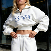 Ensemble deux pièces décontracté vintage de haute qualité pour femme en molleton 100 % coton respirant avec sweat-shirt court à demi-zip