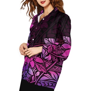 Chemisier personnalisé de style polynésien pour femme, col en V, chemise décontractée à manches longues, imprimé tropical hawaïen, hauts habillés d'été - Product Image 4