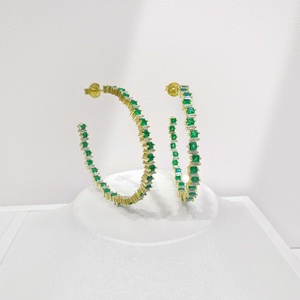 custom plata 925 silver Luxury <b>Emerald</b> Cut <b>earring</b> big cc girls party 18k gold plated green rose red zirconia fashion <b>earrings</b> - Product Image 1