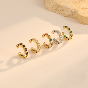 Fashion Newest Fashion Minimalist Rainbow Zircon Ear Clip No Ear Hole Female <strong>Earring</strong> <strong>Cuffs</strong> 14k Gold Plated Brass Jewelry - Product Image 2