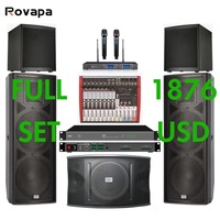 Ensemble complet de haut-parleurs multi-gamme, double subwoofer professionnel de 15 pouces 600W, amplificateur de basses passif et actif, mixeur audio