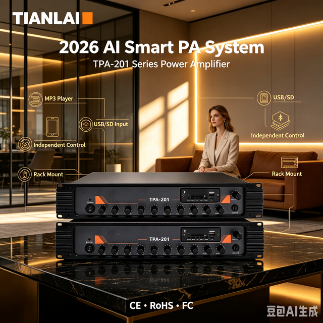 Tianlai TPA-201 Rack Mount PA Amplifier 2026 AI Smart System With MP3 USB SD Player Independent Control for Building Wholesale