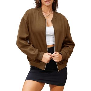 Chaqueta ligera de punto con cremallera para mujer, informal, holgada, con bolsillos inclinados. - Product Image 1