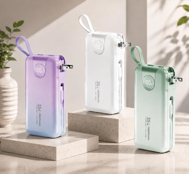 20000mAh Wall Charger Power Bank 35W Fast Charge Portable Battery Pack with Built-in Cables, AC Plug, LED Digital Screen