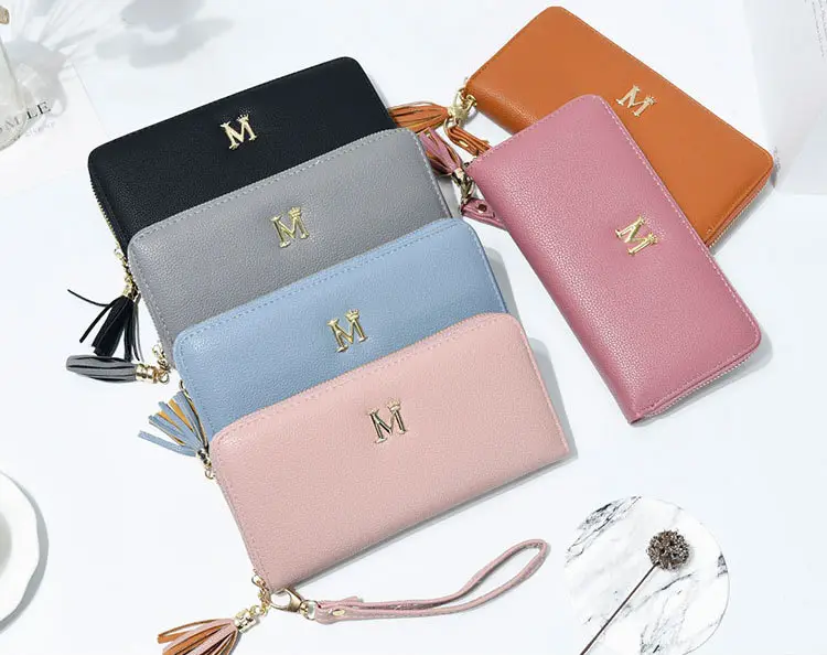 Wholesale Yiwu Manufacturer Wallet Long PU Leather M Letters Wallet For Women
