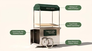 Carrito de Café Retro Móvil con Gabinete de Acero Inoxidable, Tapa de Madera, Impresión Personalizada, Toldo, Ruedas Vintage, Quiosco de Calle OEM - Product Image 3