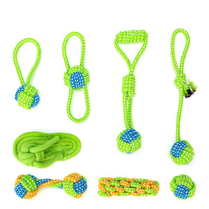 Tali katun mainan tarik anjing perang tali katun hijau bola mainan kunyah anjing - Product Image 1