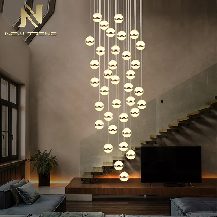 Einzigartiges Design Innendekoration Beleuchtung für Hotel Villa Acryl Ball Led Long Stair well Kronleuchter