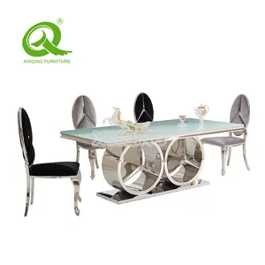 Meja Makan Kaca Tempered Modern, Meja Set Meja untuk Furnitur Restoran