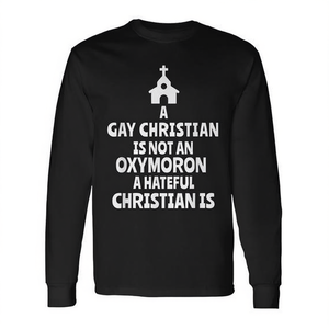 T-shirt à manches longues unisexe pour adulte, col rond, imprimé en sérigraphie, avec motif 'Gay Christian Not An Oxymoron' et 'Church Sign Design' - Product Image 2