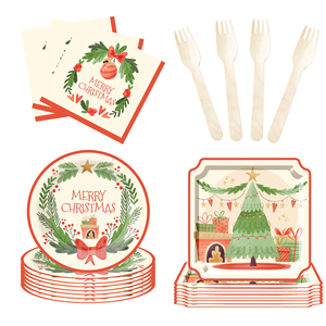 DAMAI Merry Christmas Festival Party Supplies <b>Square</b> and Round Shape Dessert Paper <b>Plate</b> Disposable Tableware <b>Set</b> for Christmas - Product Image 4