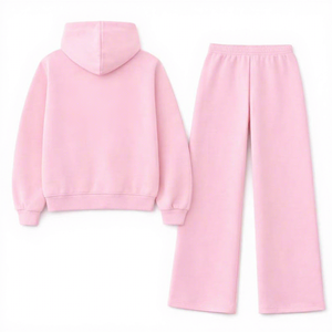 Ensemble de survêtement rose à capuche pour femme, couleur unie, manches longues, fermeture éclair sur le devant, sweat-shirt décontracté et pantalon, tenue d'automne - Product Image 2