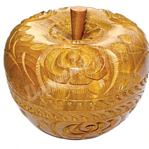 Boîte à pommes en bois sculptée à la main, écologique, artisanale, art populaire, décoration d'intérieur, artisanat de table, forme carrée - Product Image 1