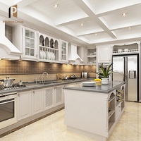 Cuisine modulaire moderne en blanc shaker avec finition acrylique, glissières de tiroirs, charnières, robinet, évier pour appartement