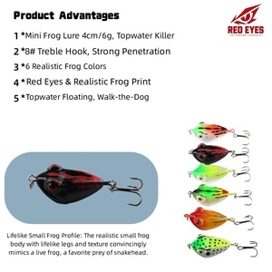 Señuelo de rana realista de ojos rojos, pequeño, 6g, para pesca de superficie de pez cabeza de serpiente, cebo de rana para pesca salvaje, sin enredos, venta al por mayor de aparejos de pesca - Product Image 1