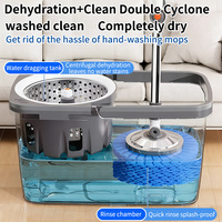 Ensemble serpillière rotative et seau avec système d'essorage, manche extensible en acier inoxydable pour le nettoyage des sols domestiques