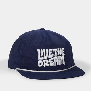 Casquette Snapback à 5 panneaux non structurée en nylon avec broderie 3D personnalisée OEM, logo personnalisé, chapeau à visière plate tendance avec cordon - Product Image 4