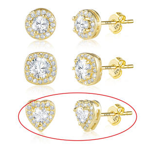 Boucles d'oreilles pendantes en laiton plaqué or avec halo, zircon cubique étincelant, styles géométriques tendance (rond/carré/cœur), plusieurs modèles - Product Image 4