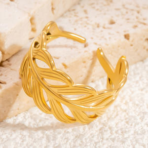 European American Style Open Face Stainless Steel <b>Ring</b> Women Plant Pattern Hollow U Shaped Geometric Jewelry Gift - Product Image 3