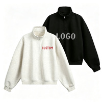 Sweat-shirt oversize unisexe à col montant et demi-zip, gris chiné, noir, fermeture éclair argentée, épaules tombantes, personnalisable, streetwear vierge