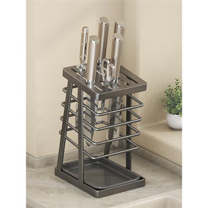 Support à couteaux en acier inoxydable, design carré, multifonctionnel, pour comptoir de cuisine, pour couteaux, ciseaux, baguettes, cuillères - Product Image 1