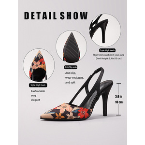 Sandales à talons hauts à imprimé floral pour femmes, chaussures à bout pointu et dos nu avec un design artistique pour les fêtes et le quotidien - Product Image 2