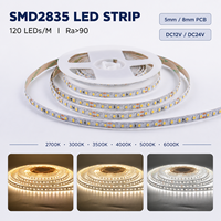 Ruban LED flexible haute luminosité SMD2835 120 LED/m CRI90 24V 8mm 2700K-6000K Rouleau de 10m pour éclairage de meubles et d'armoires