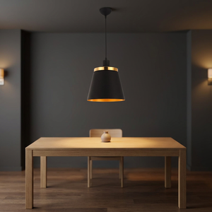 Black Rectangle Metal Pendant <b>Light</b> E27 LED 3500K Warm White with Gold Trim Voice Control Adjustable Height for <b>Dining</b> - Product Image 2