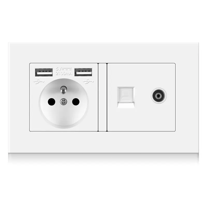 146*86mm EU standard French wall USB power socket with a computer and TV socket outlet