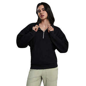 <span class=keywords><strong>Sudadera</strong></span> con <span class=keywords><strong>capucha</strong></span> y <span class=keywords><strong>cremallera</strong></span> de 1/4 para <span class=keywords><strong>mujer</strong></span>, personalizada con logo bordado, de felpa corta, para otoño - Product Image 4