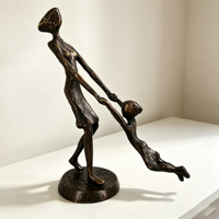 Sculpture Moderne en Cuivre Massif Mère et Fille, Art Abstrait Familial, Décoration Romantique et Chaleureuse pour la Maison, Articles de Luxe Faits à la Main