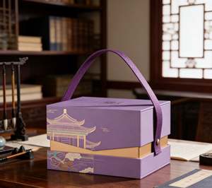 Boîte cadeau portable double couche en carton, style chinois, écologique, avec estampage à chaud doré et poignée en cuir – Vietnam, pour dimensions personnalisées - Product Image 5
