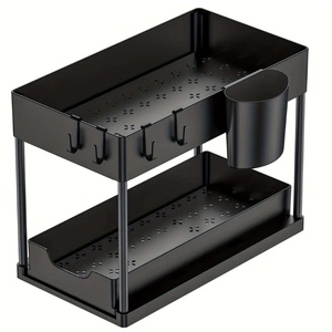 Scaffale portaoggetti estraibile a doppio strato in plastica, salvaspazio, da appoggio o sottolavello, per cucina e bagno - Product Image 5
